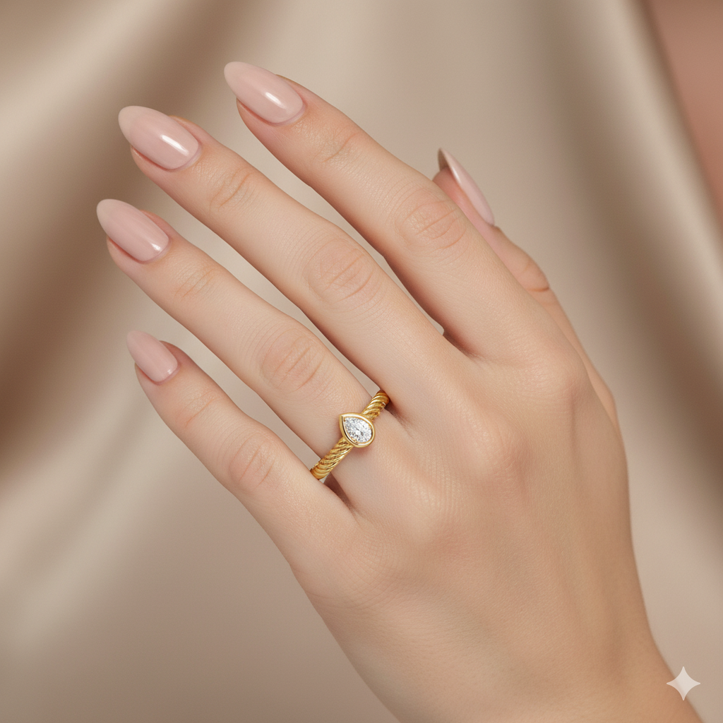 Solitaire bague diamant naturel poire 0.20 carat or rose Ornella