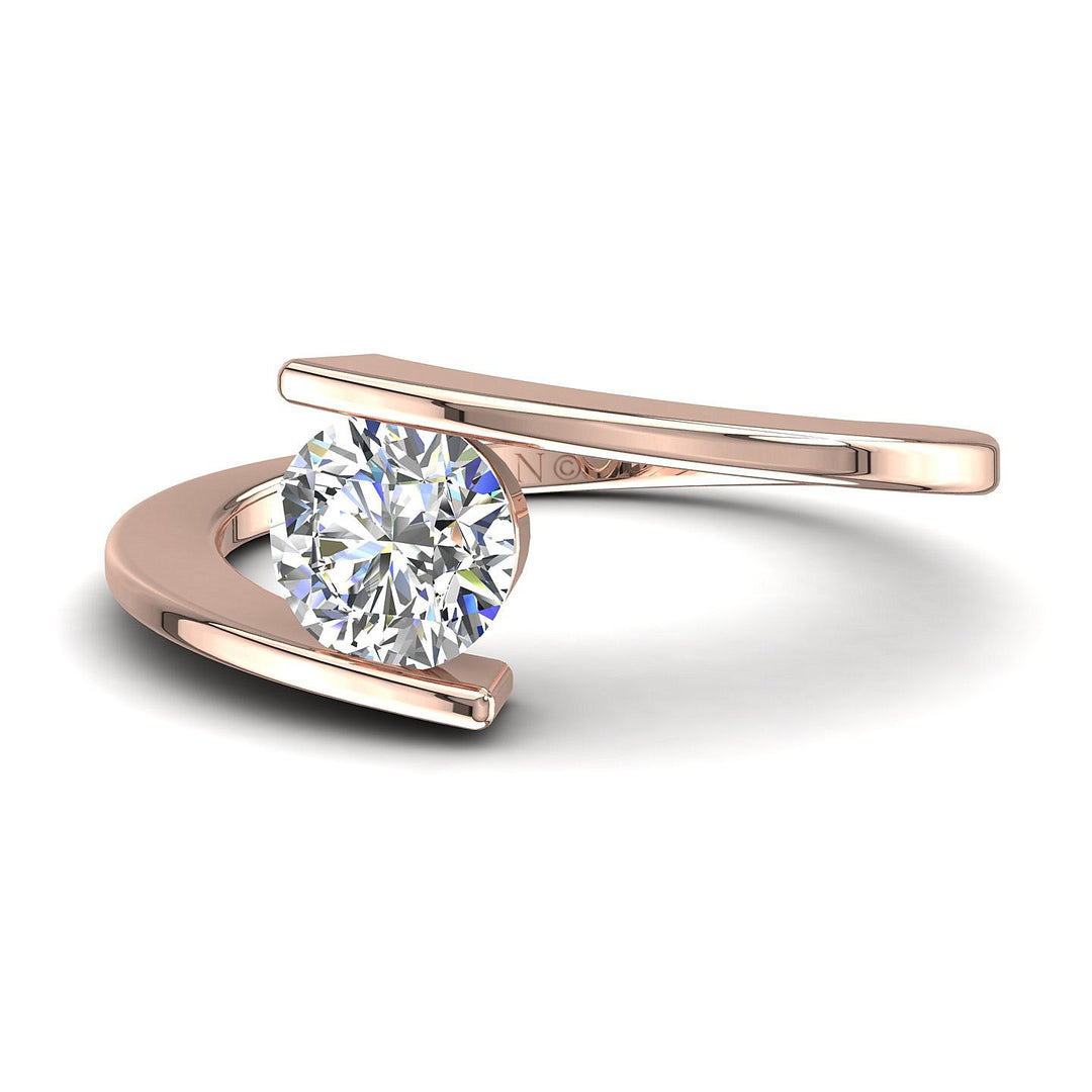 Solitaire bague diamant rond 1.00 carat or rose Francesca