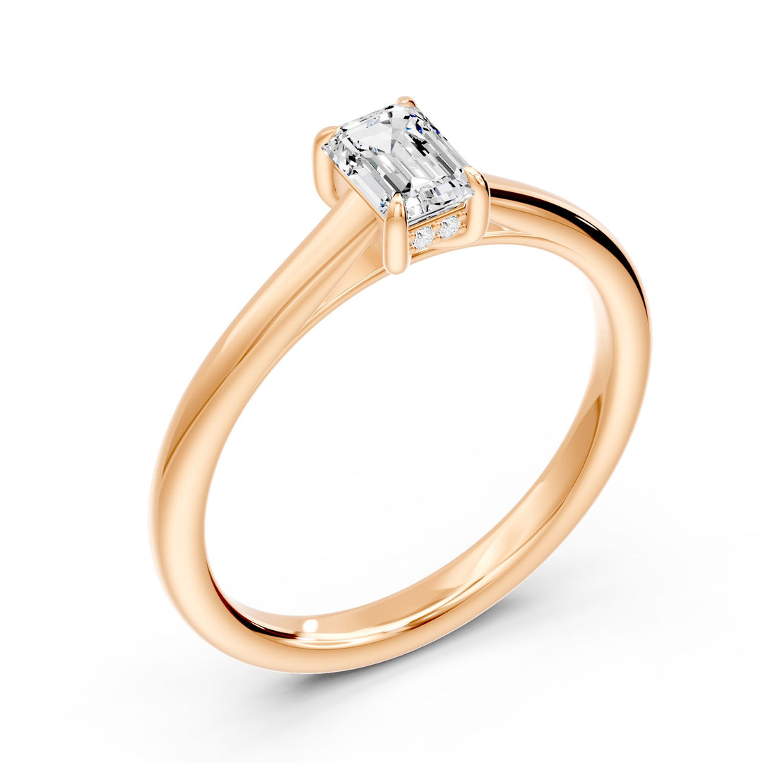 Bague solitaire 1.02 carat or rose 14 carats diamant naturel Émeraude et diamants naturels ronds Felicia