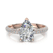 Bague diamant naturel poire et diamants naturels ronds 1.00 carat or rose Patrizia