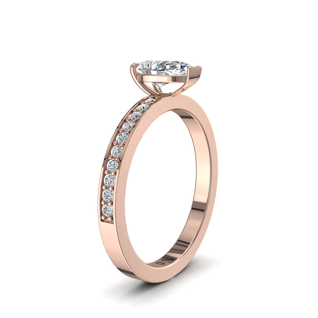 Bague de mariage diamant poire et diamants ronds 1.20 carat or rose Noémie