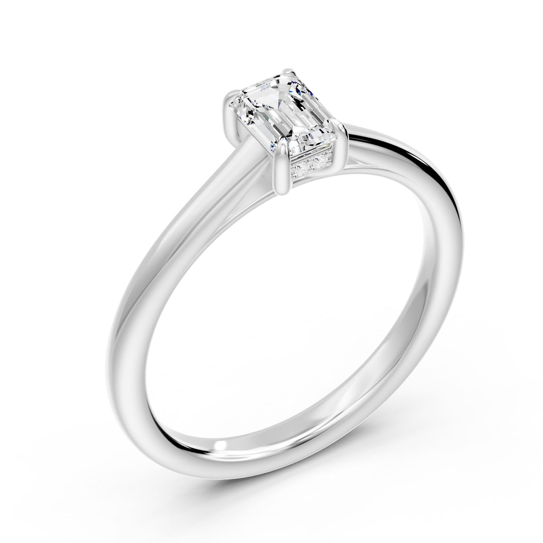 Solitaire diamant naturel Émeraude et diamants naturels ronds 1.02 carat or blanc 14 carats Felicia