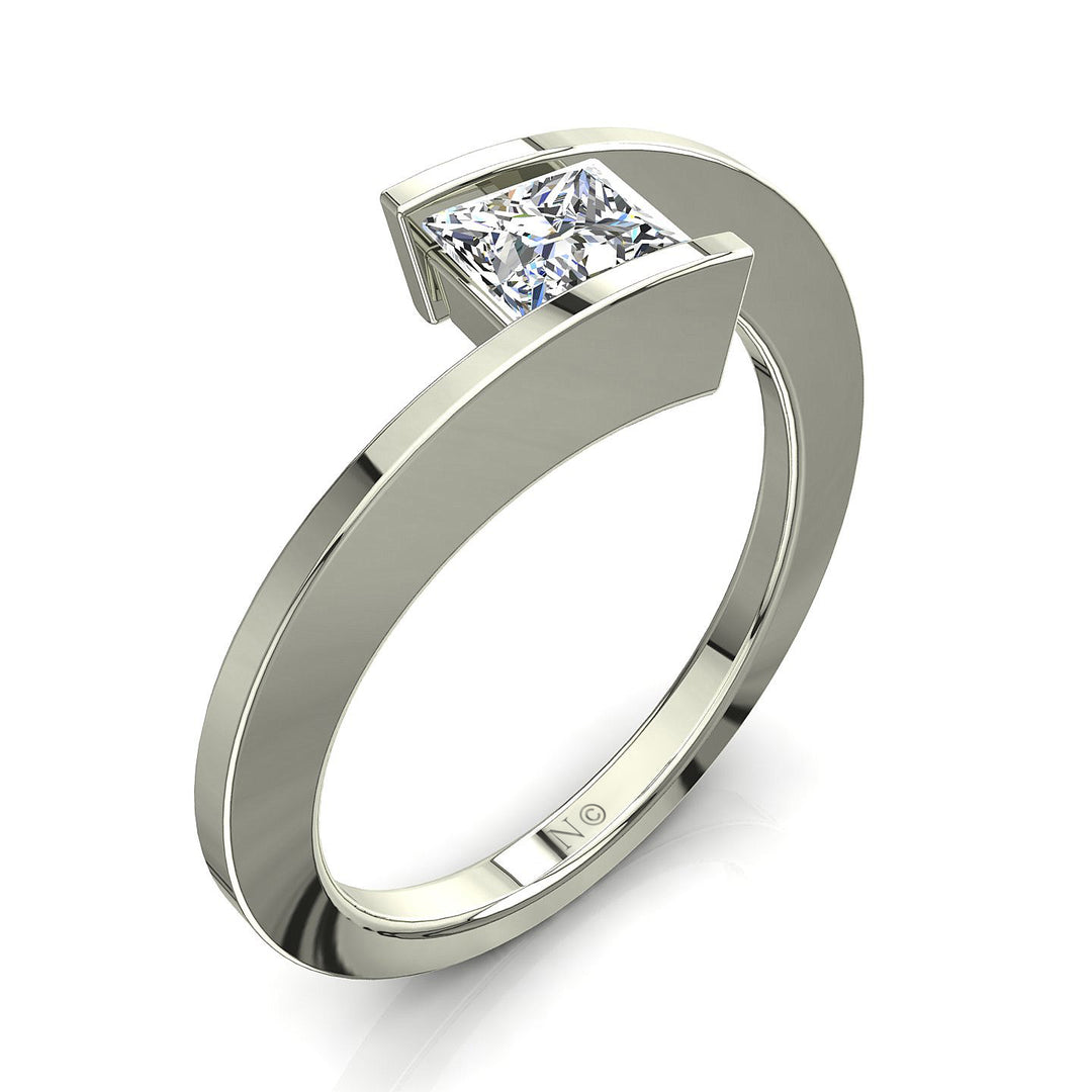 Solitaire diamant princesse Francesca 0.80 carat or blanc