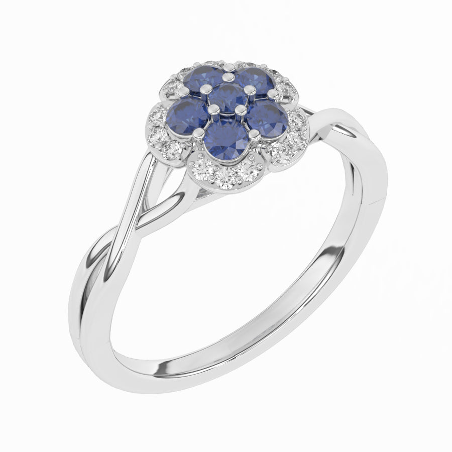 Bague Seraphina saphirs ronds et diamants naturels ronds 0.70 carat or blanc 14 carats