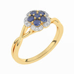 Load image into Gallery viewer, Bague de fiançailles saphirs ronds et diamants naturels ronds 0.70 carat or jaune 14 carats Seraphina