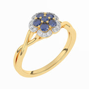 Bague de fiançailles saphirs ronds et diamants naturels ronds 0.70 carat or jaune 14 carats Seraphina