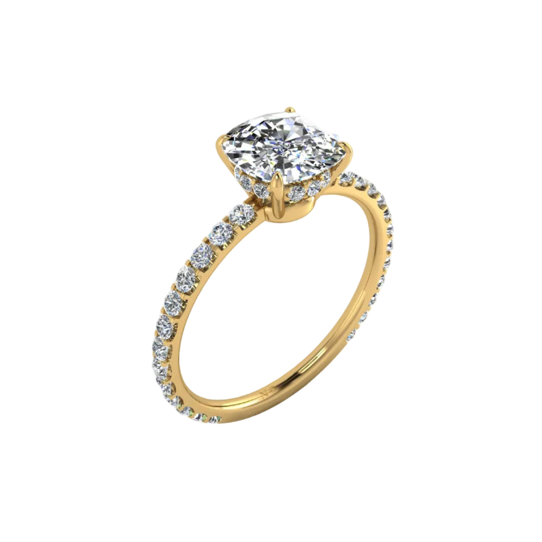Bague Sofia diamant naturel coussin et diamants naturels ronds 1.00 carat or jaune
