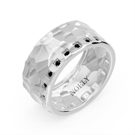 Bague de fiançailles 0.33 carat or blanc diamants noirs ronds Titan