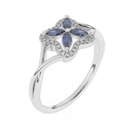 Charger l'image dans la visionneuse de la galerie, Bague Loreta solitaire saphirs marquises et diamants naturels ronds 0.54 carat or blanc 14 carats