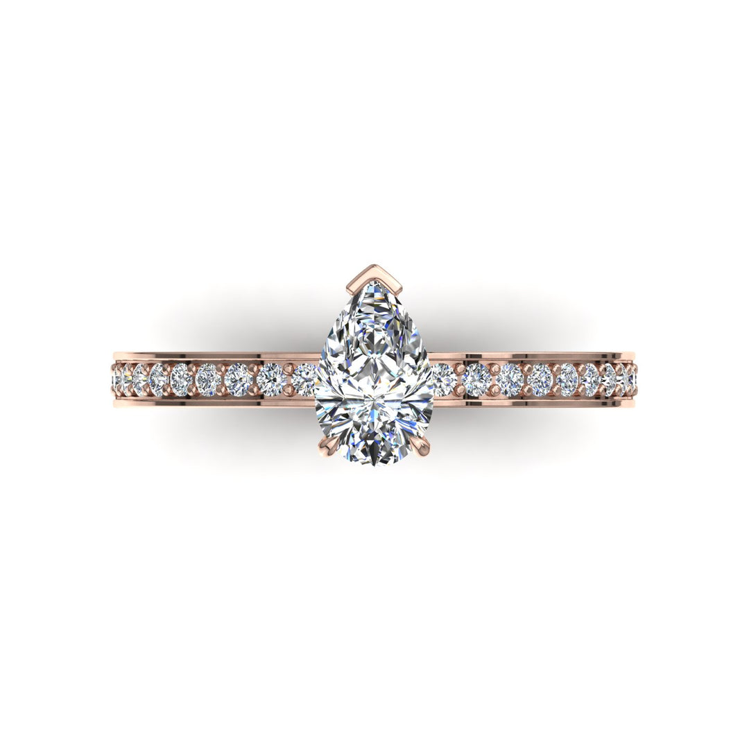 Bague de mariage diamant naturel poire et diamants naturels ronds 0.80 carat or rose Noémie