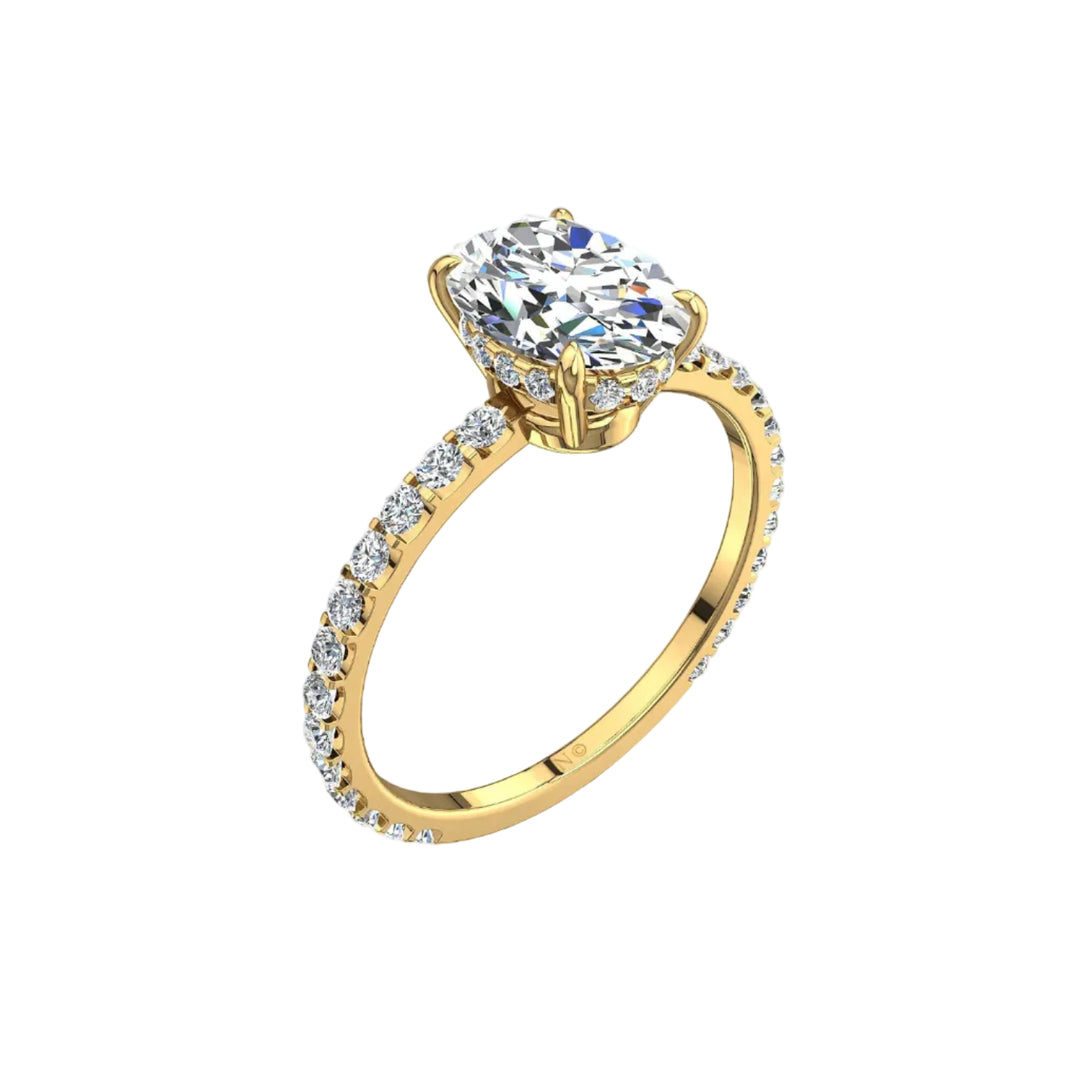 Bague diamant ovale et diamants ronds 1.00 carat or jaune Sofia