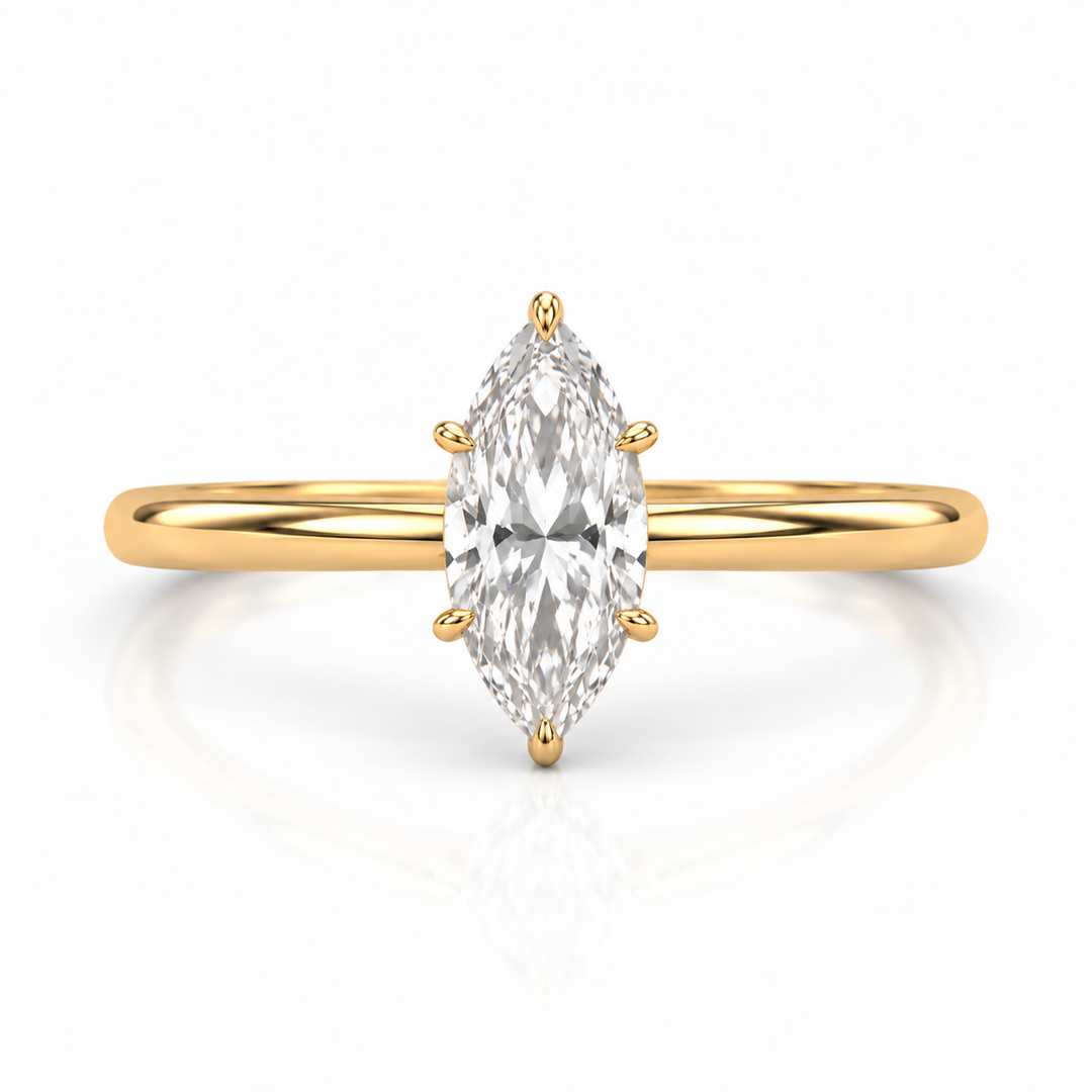 Bague de fiançailles 1.00 carat or jaune  diamant synthétique marquise Ely