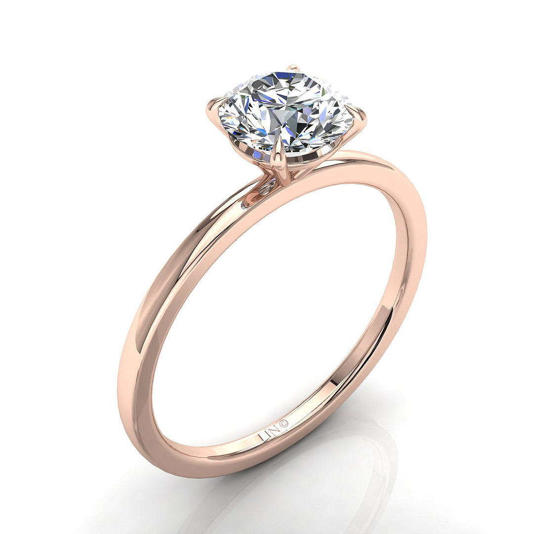 Bague Ely solitaire diamant naturel rond 1.00 carat or rose 14 carats