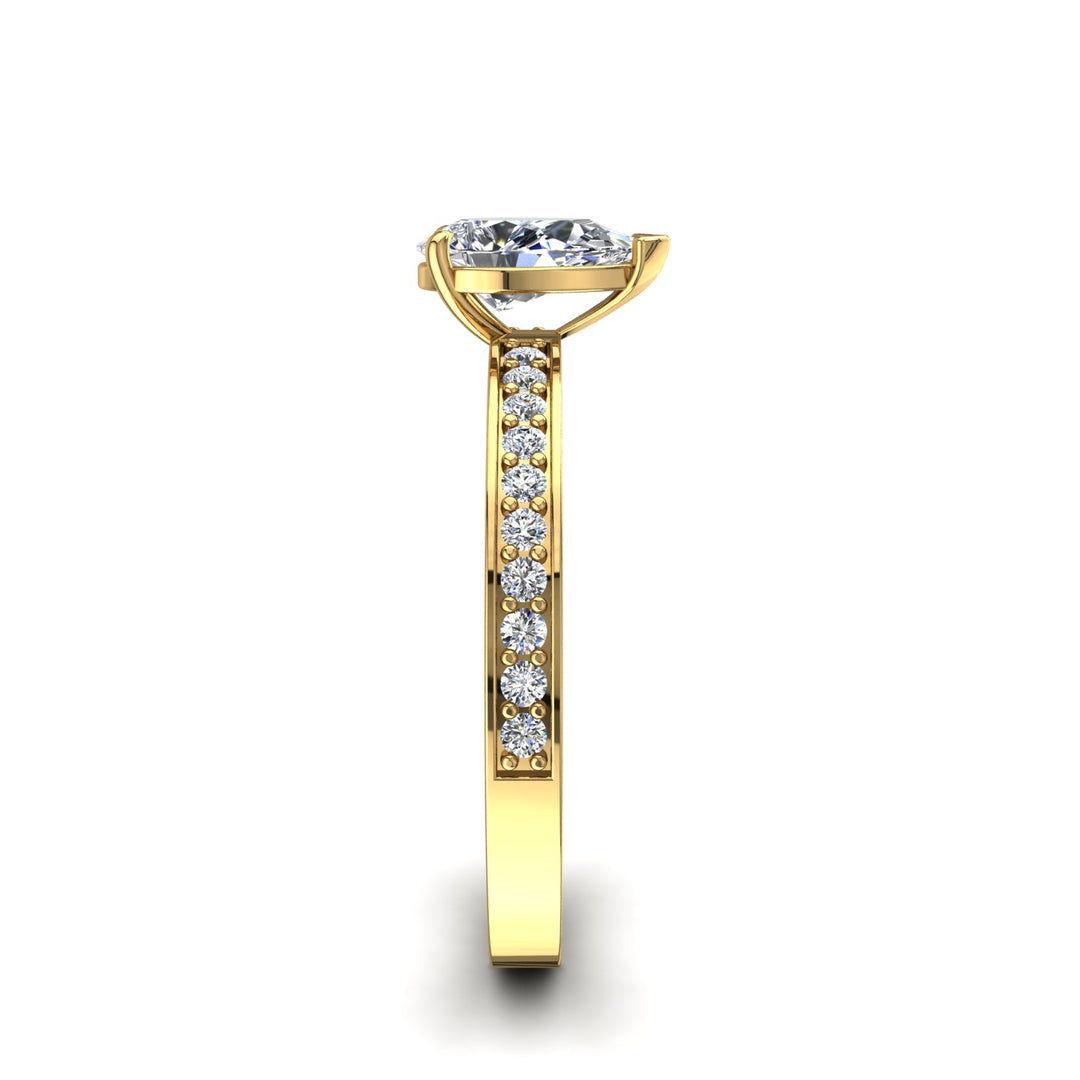 Solitaire diamant poire et diamants ronds 1.20 carat or jaune Noémie