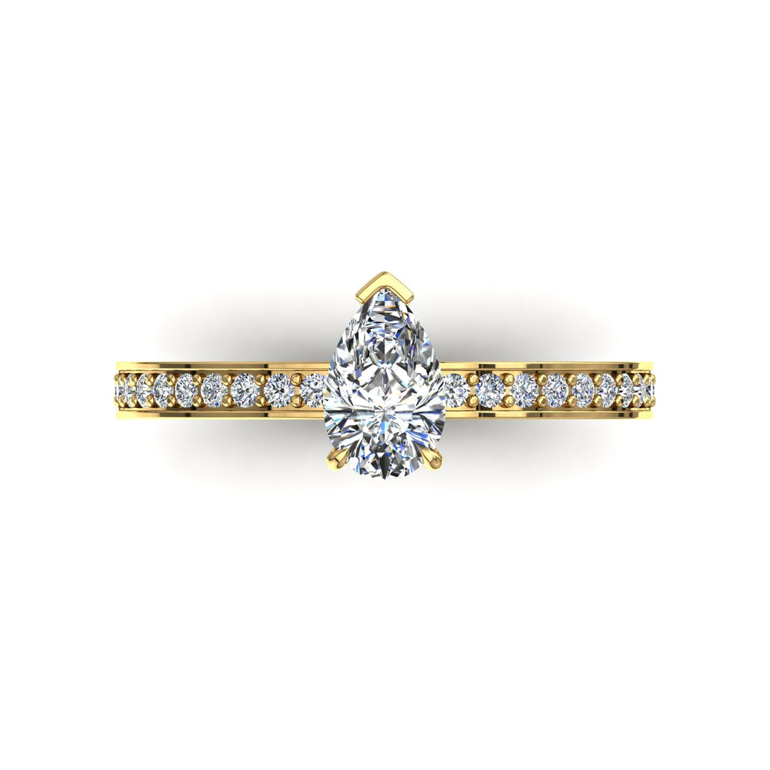 Solitaire diamant poire et diamants ronds Noémie 1.20 carat or jaune