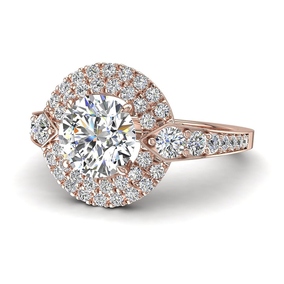 Bague solitaire 1.60 carat or rose diamant rond Arianna