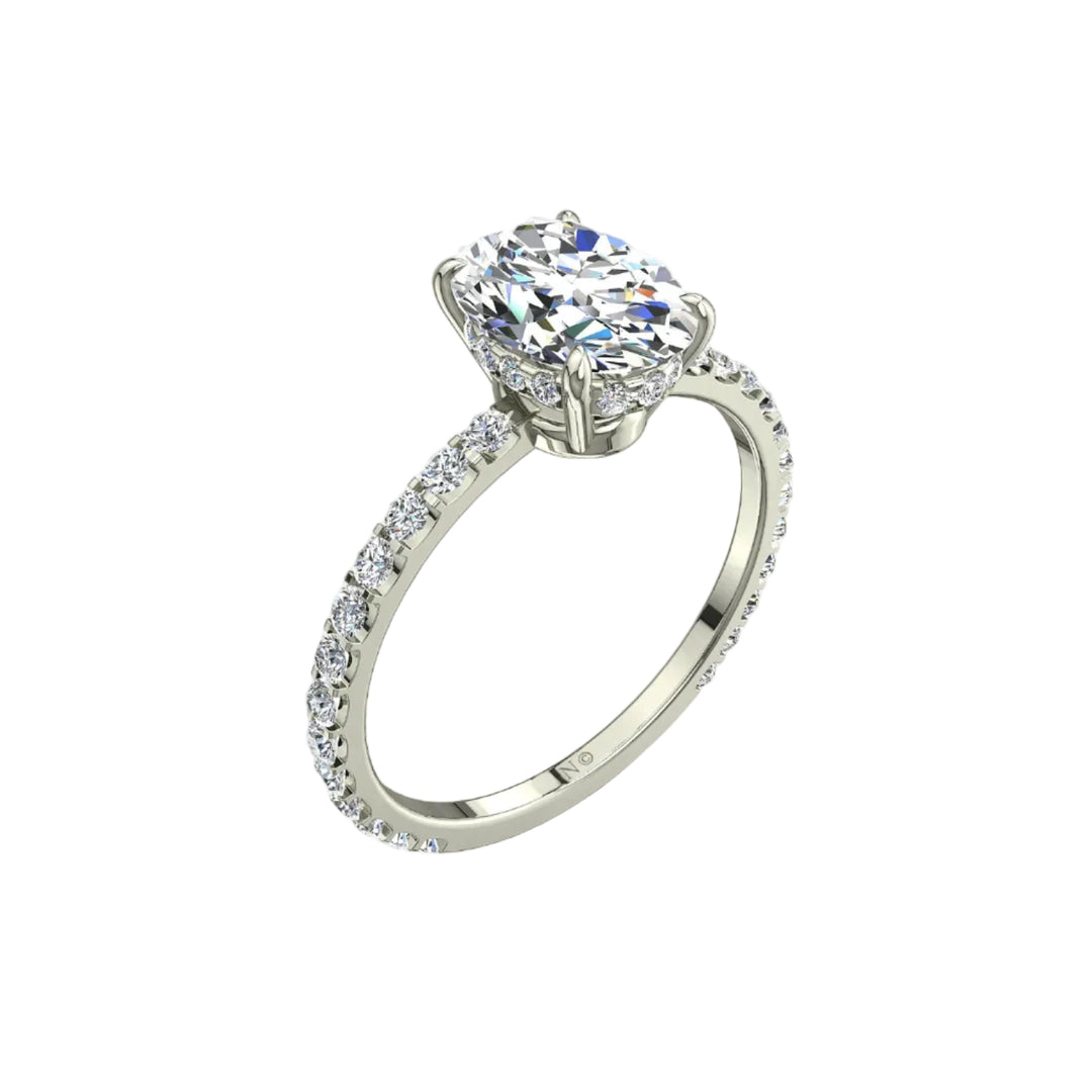 Solitaire Sofia bague diamant ovale et diamants ronds 3.00 carats or blanc