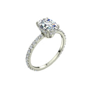 Solitaire Sofia bague diamant ovale et diamants ronds 3.00 carats or blanc