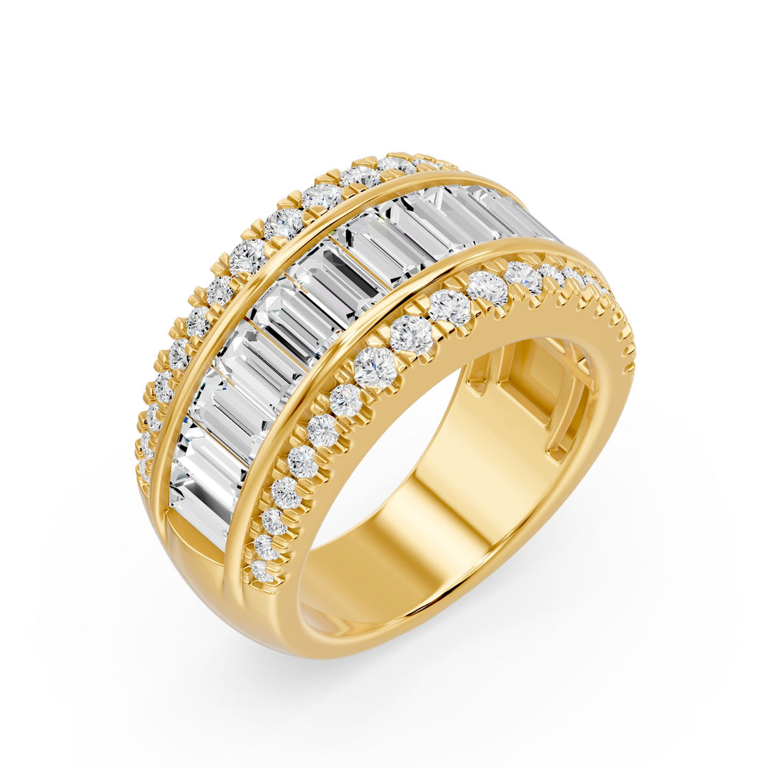 Bague Venezia diamants synthétiques baguettes et diamants synthétiques ronds 2.63 carats or jaune 14 carats