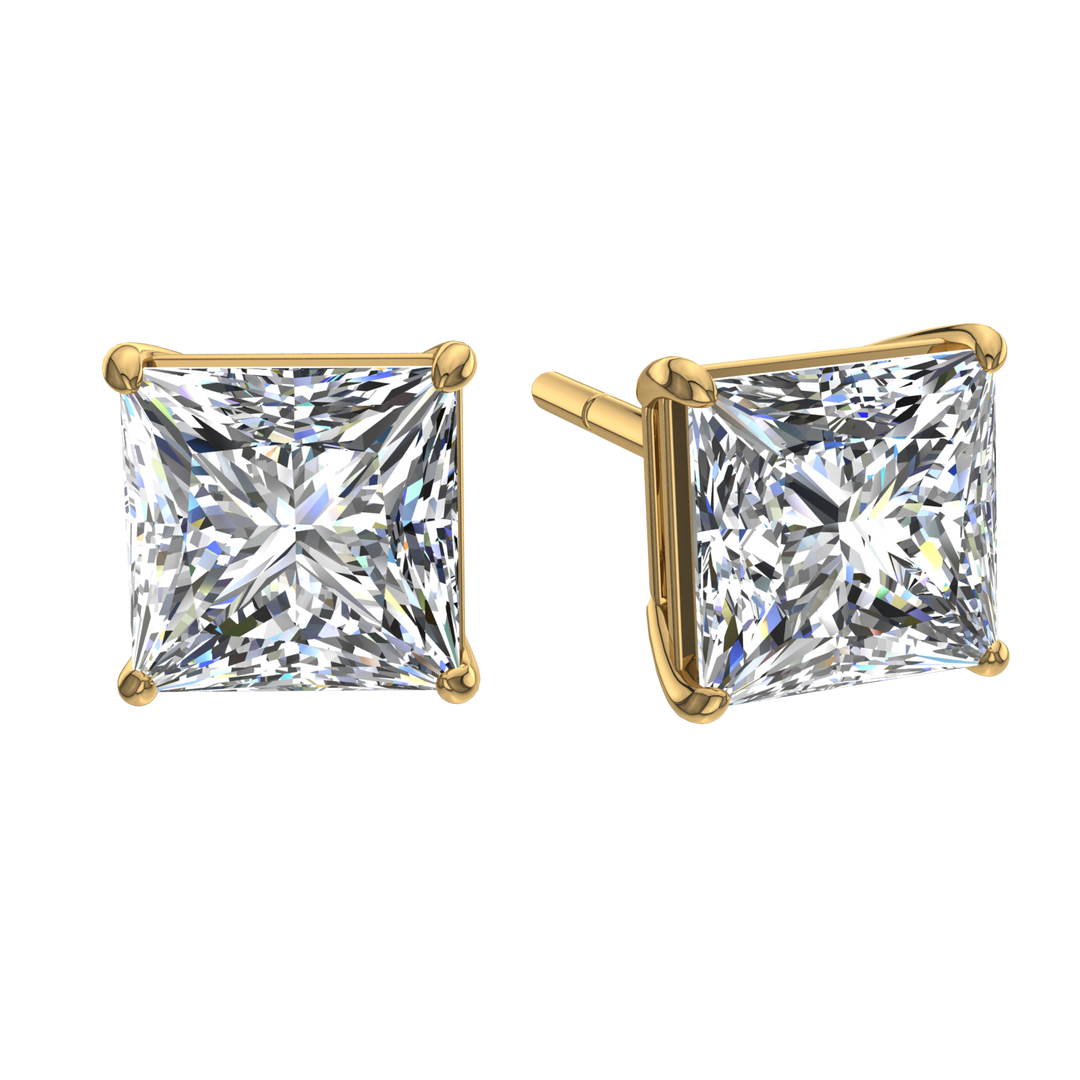 Boucles d'oreilles diamants naturels princesses 1.60 carat or jaune Eleonora