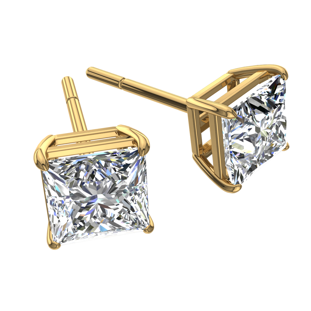 Boucles d'oreilles diamants naturels princesses 2.00 carat or jaune Eleonora