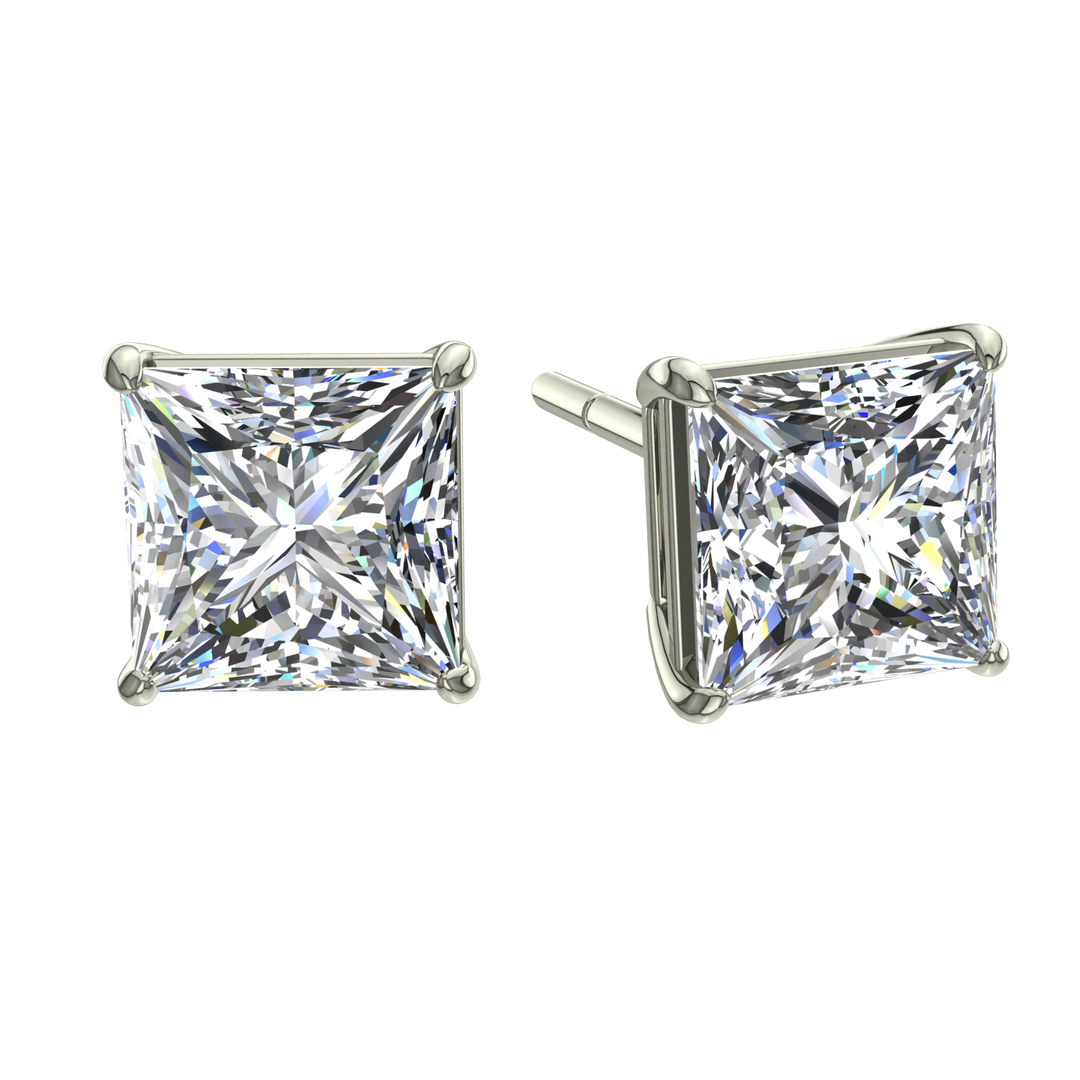 Boucles d'oreilles diamants naturels princesses 4.00 carats or blanc Eleonora