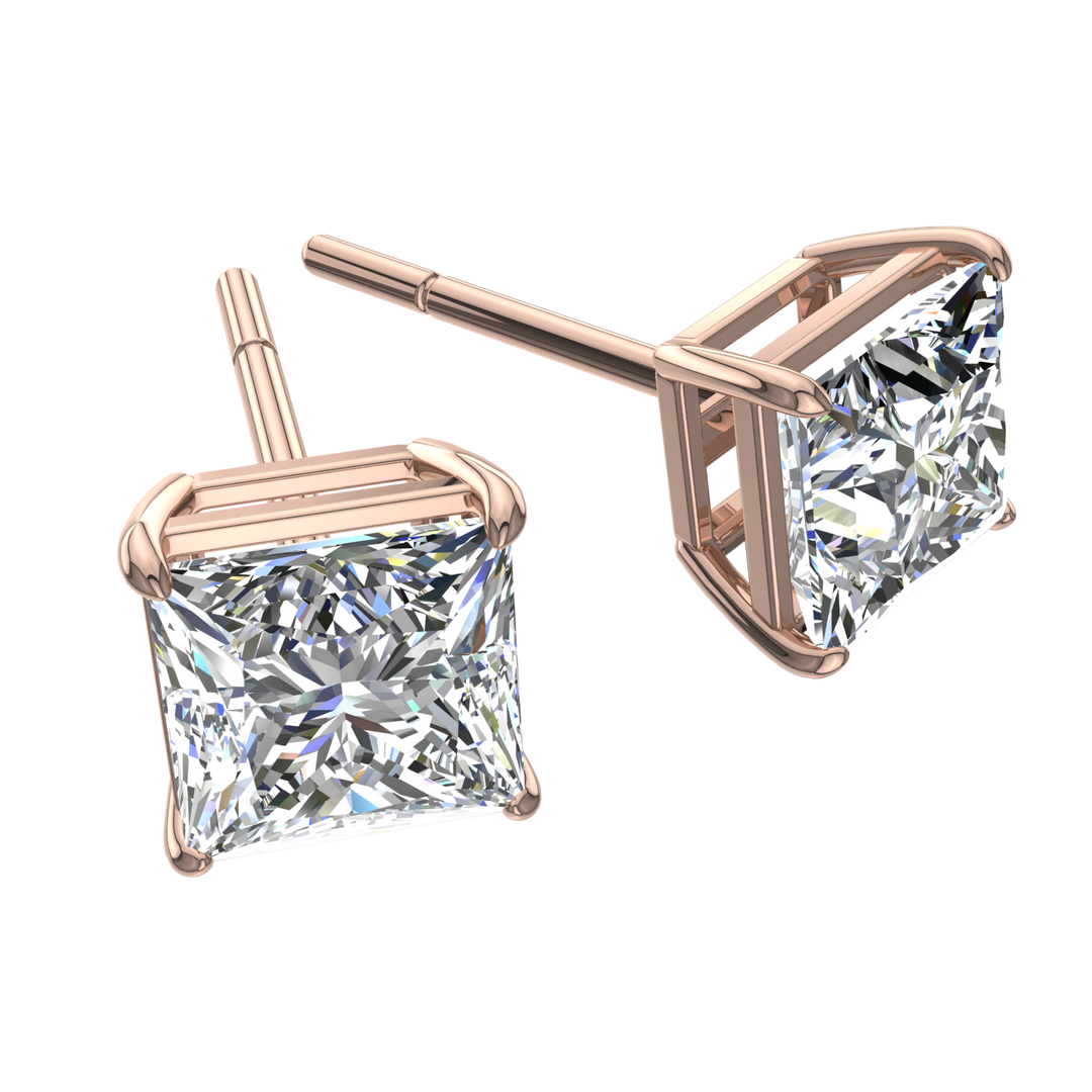 Boucles d'oreilles diamants naturels princesses 4.00 carats or rose Eleonora