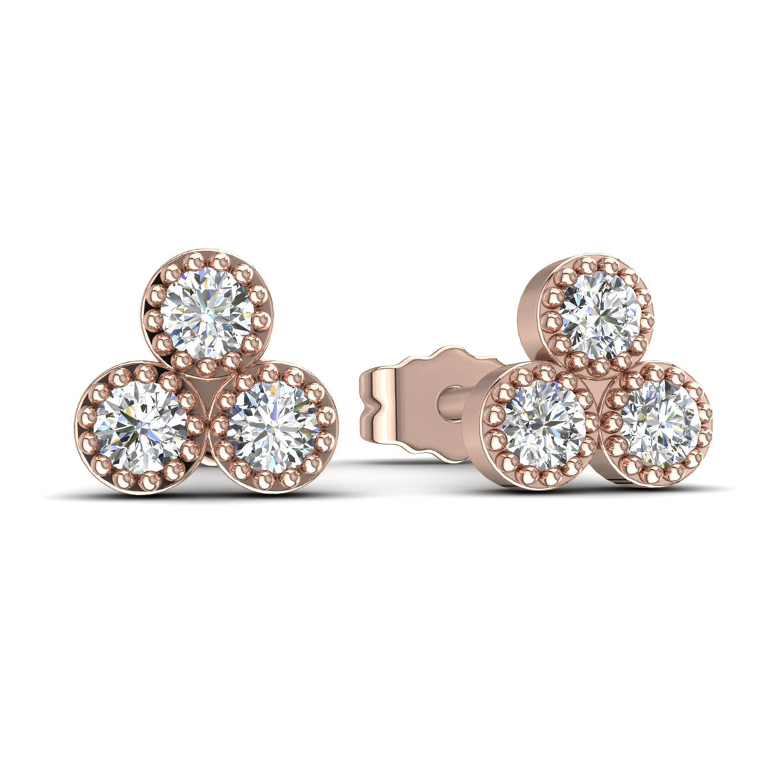Boucles d'oreilles diamants naturels ronds 0.30 carat or rose Liliana