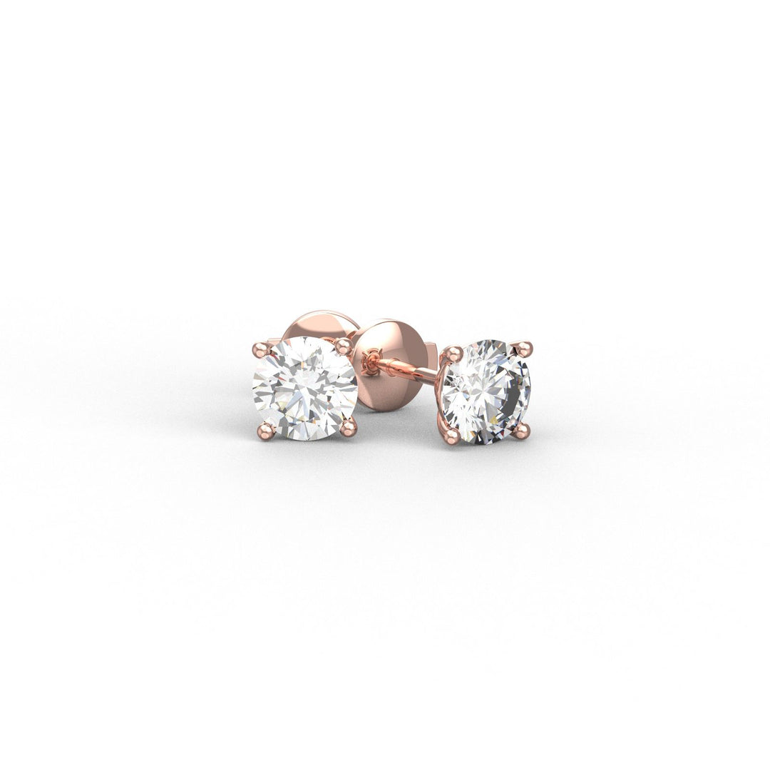 Boucles d'oreilles diamants naturels ronds 1.00 carat or rose Ely