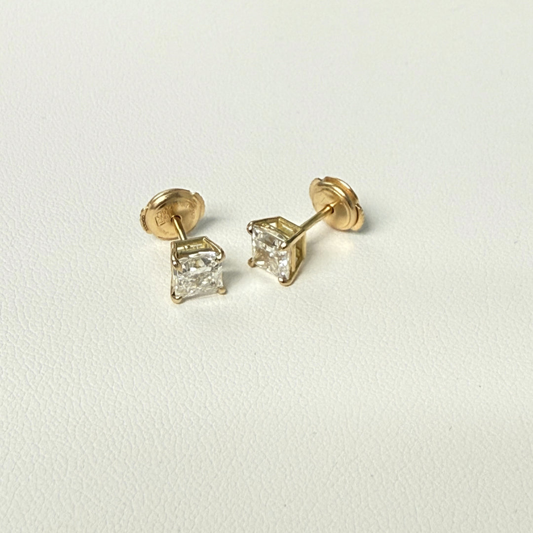 Boucles d'oreilles diamants princesses 1.60 carat or jaune Eleonora