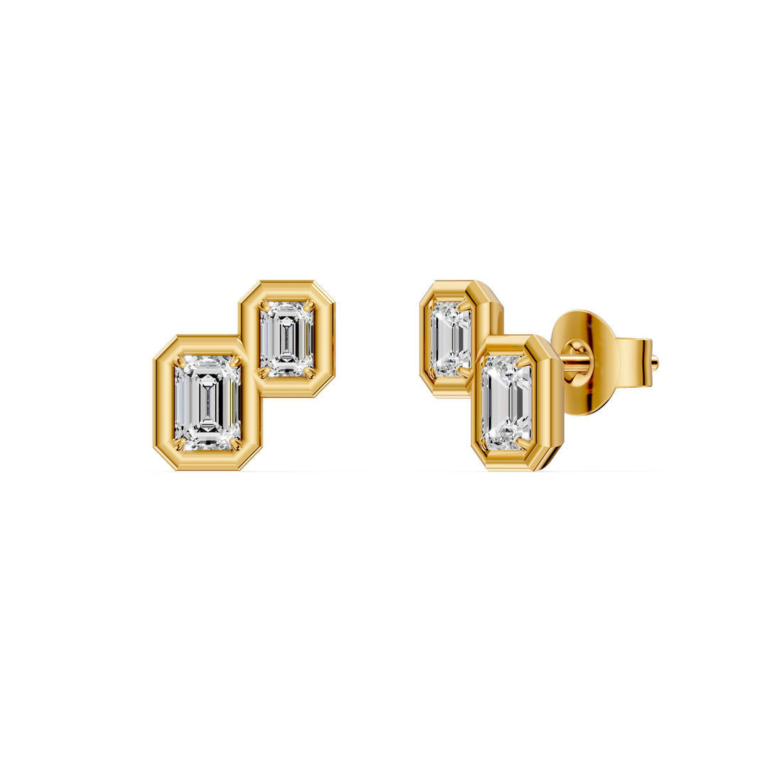 Boucles d'oreilles diamants synthétiques Émeraudes 0.75 carat or jaune Calista