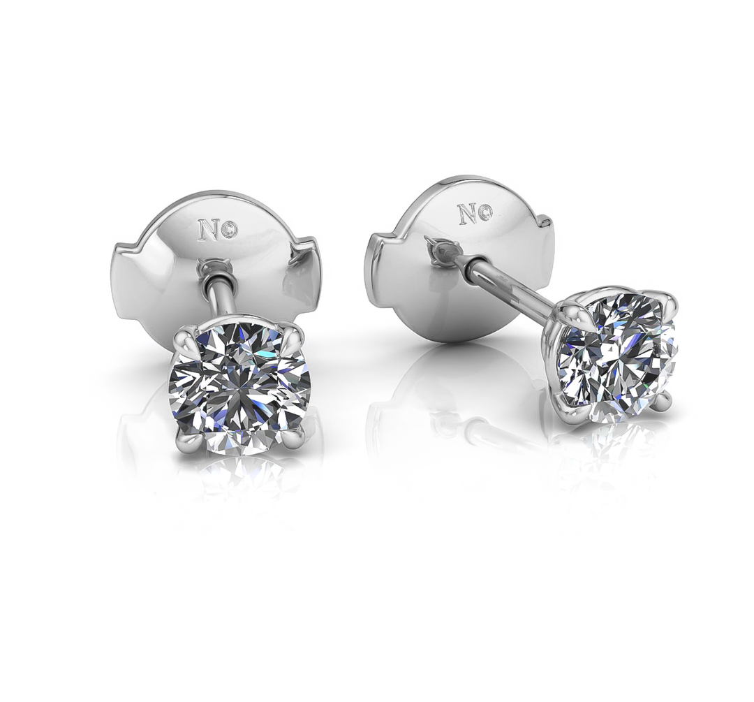 Boucles d'oreilles diamants synthétiques ronds 1.00 carat or blanc Ely