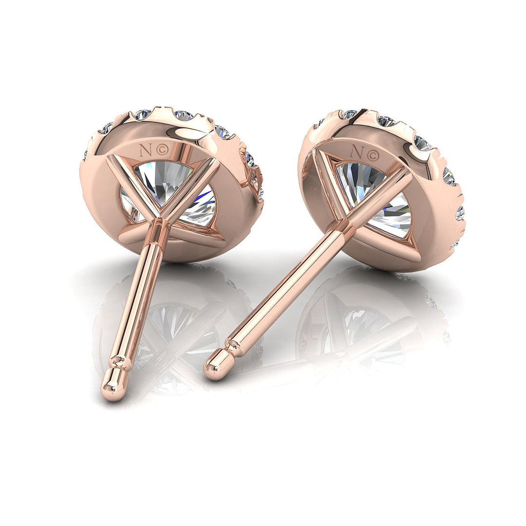 Boucles d'oreilles diamants synthétiques ronds 1.55 carat or rose Agata