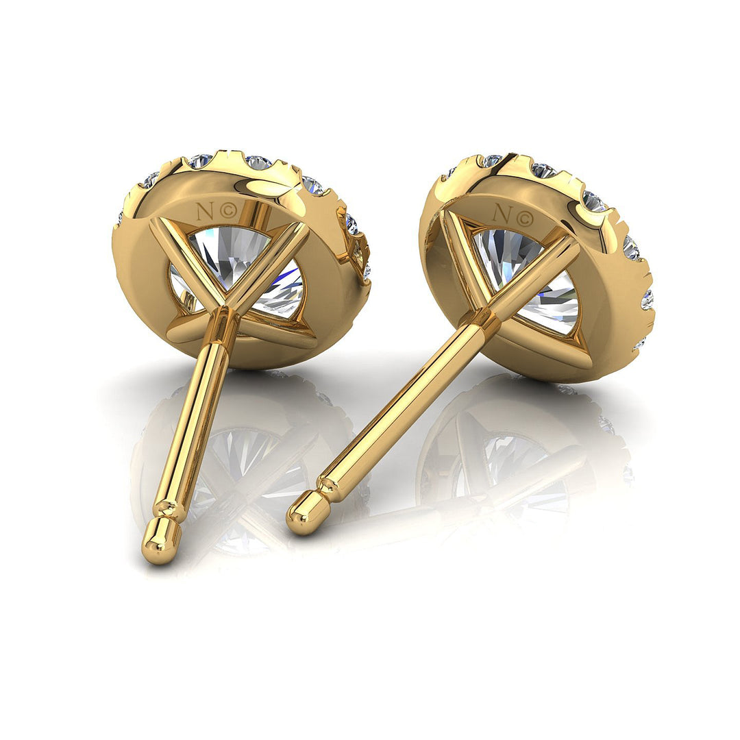 Boucles d'oreilles diamants synthétiques ronds 1.95 carat or jaune Agata