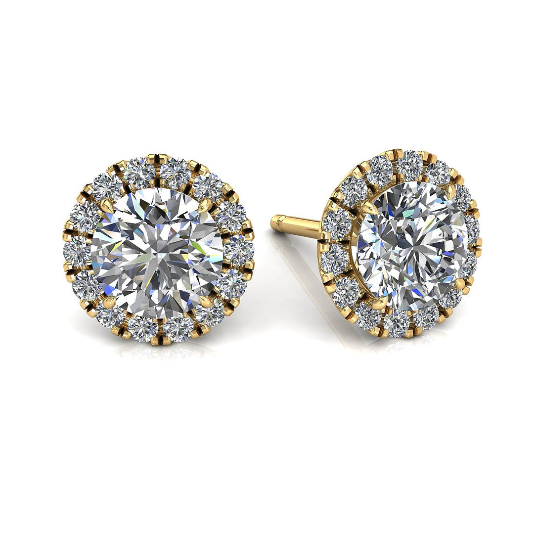 Boucles d'oreilles diamants synthétiques ronds 2.40 carats or jaune Agata