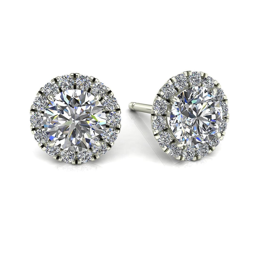 Boucles d'oreilles diamants synthétiques ronds 2.80 carats or blanc Agata