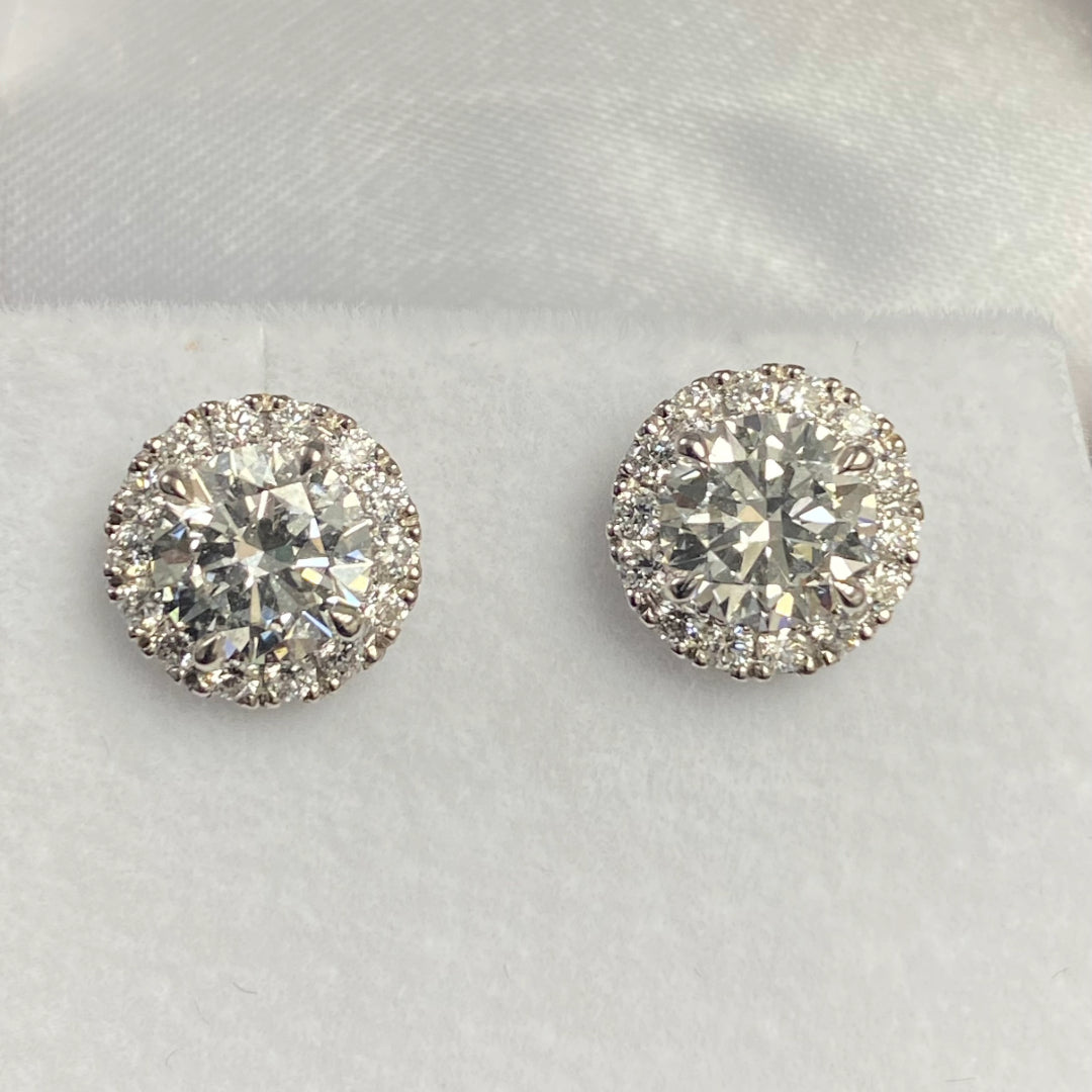 Boucles d'oreilles diamants synthétiques ronds 2.80 carats or blanc Agata