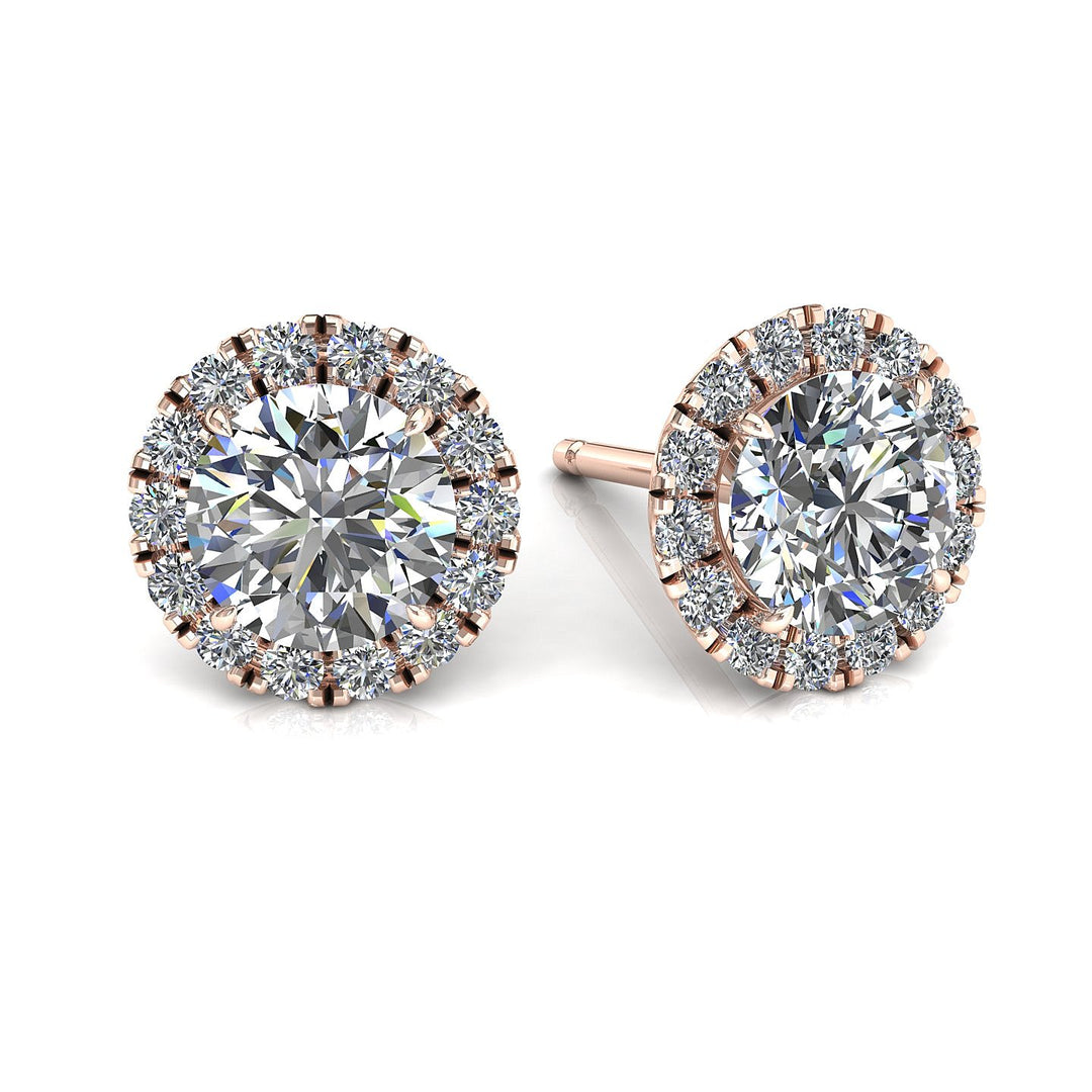 Boucles d'oreilles diamants synthétiques ronds 5.60 carats or rose Agata