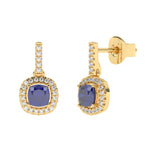 Charger l'image dans la visionneuse de la galerie, Boucles d'oreilles rubis coussins et diamants naturels ronds 1.35 carat or jaune 14 carats Mirabella