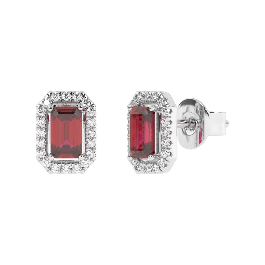 Boucles d'oreilles rubis Émeraudes et diamants synthétiques ronds 1.02 carat or blanc 14 carats Rita