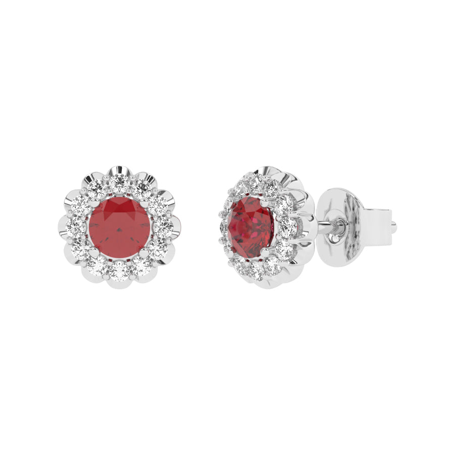 Boucles d'oreilles rubis ronds et diamants naturels ronds 1.02 carat or blanc 14 carats Renza