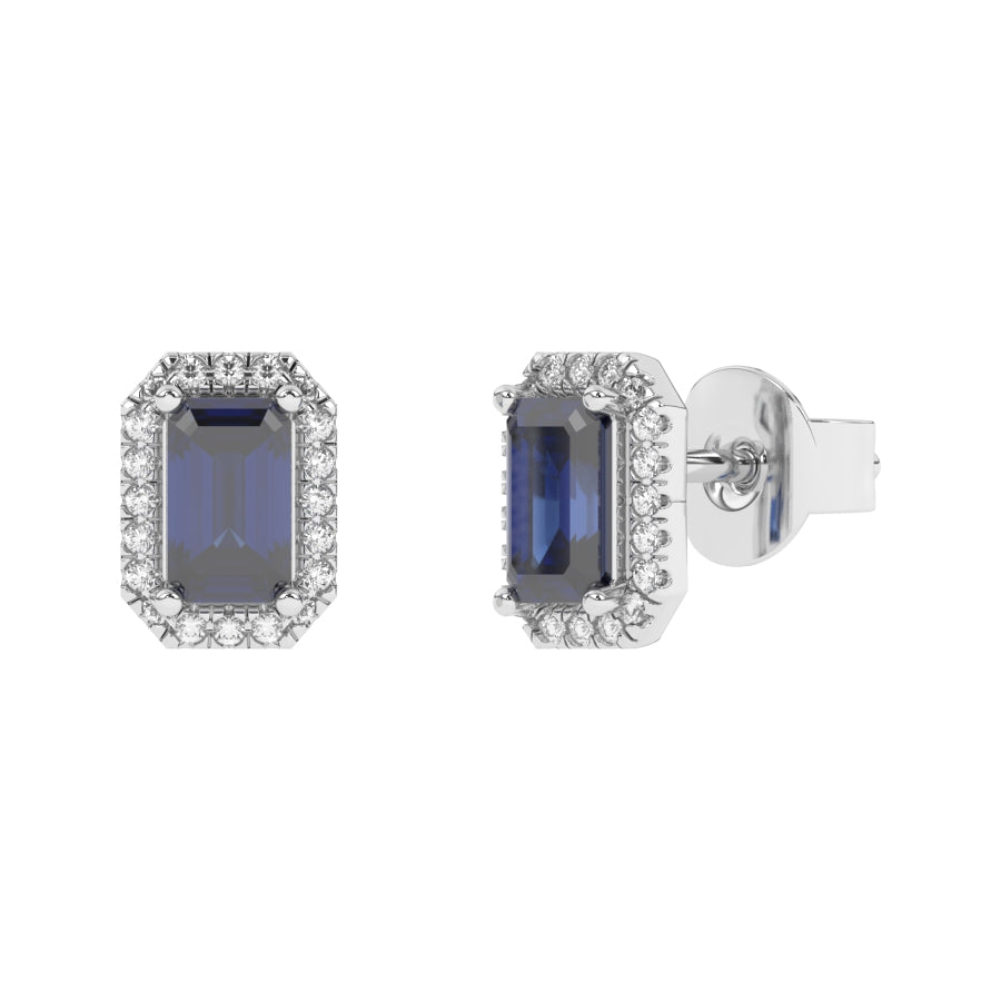 Boucles d'oreilles saphirs Émeraudes et diamants synthétiques ronds 1.02 carat or jaune 14 carats Rita