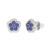 Boucles d'oreilles saphirs ronds et diamants naturels ronds 0.75 carat or blanc 14 carats Seraphina