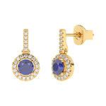 Charger l'image dans la visionneuse de la galerie, Boucles d'oreilles saphirs ronds et diamants naturels ronds 0.91 carat or jaune 14 carats Nerina