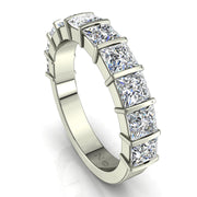 Demi-alliance 10 diamants naturels princesses 2.00 carat or blanc Lucia
