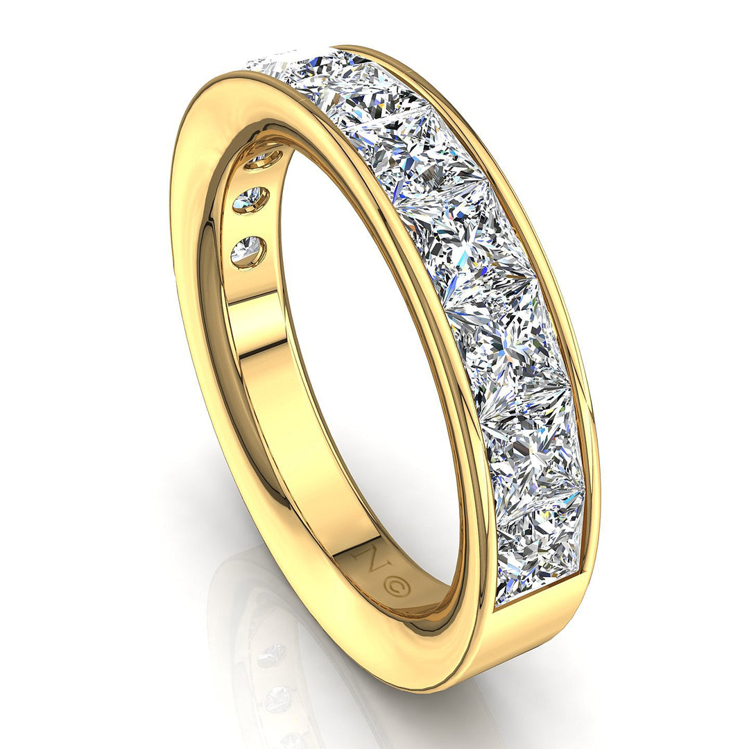 Demi-alliance 11 diamants naturels princesses 2.20 carats or jaune Laura