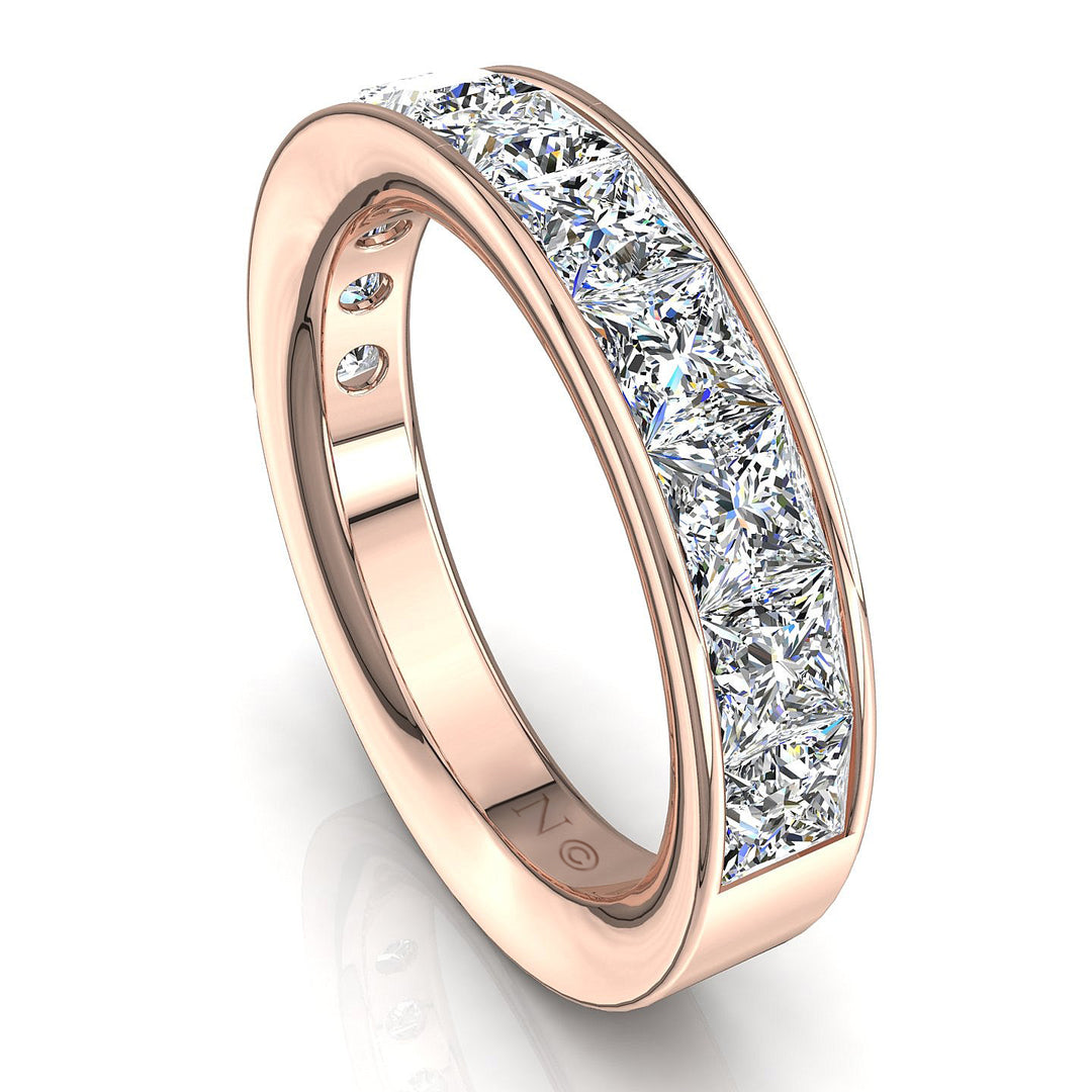 Demi-alliance 11 diamants naturels princesses 2.20 carats or rose Laura