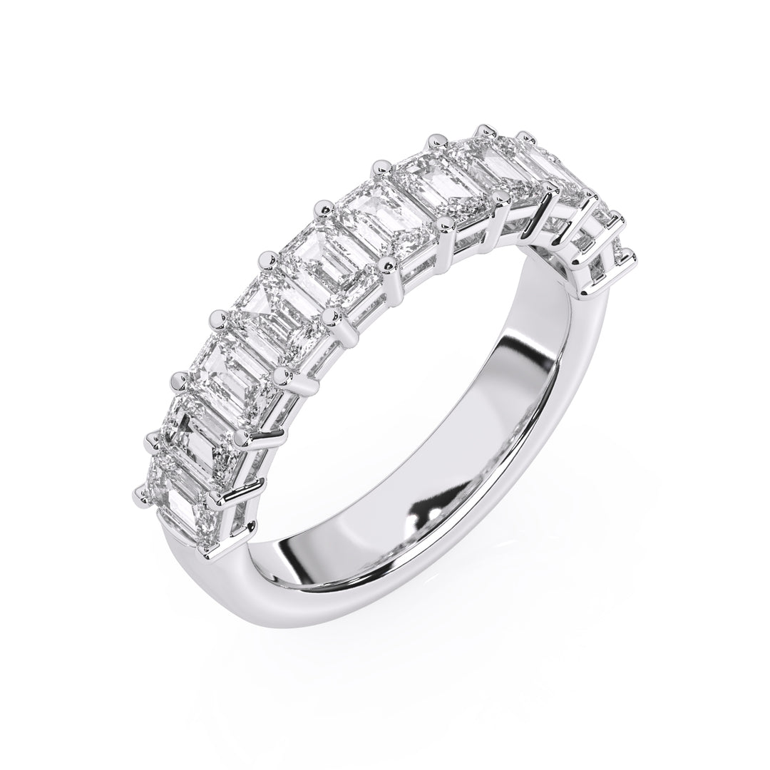 Demi-alliance 11 diamants synthétiques Émeraudes 2.20 carats or blanc 14 carats Flavia