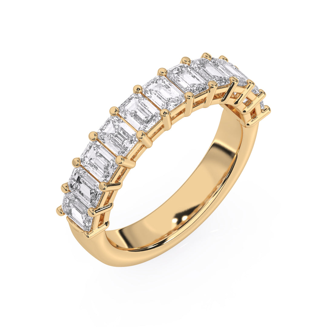 Demi-alliance 11 diamants synthétiques Émeraudes 2.20 carats or jaune 14 carats Flavia
