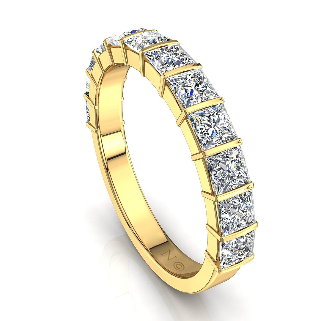 Demi-alliance 12 diamants naturels princesses 1.30 carat or jaune Lucia
